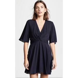 A.L.C. Ava Navy V-Neck Draped‎ Flowy Twist Front Silk Mini Dress Size 4